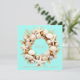 Christmas Seashells Starfish Pearls Bubbles Holiday Card