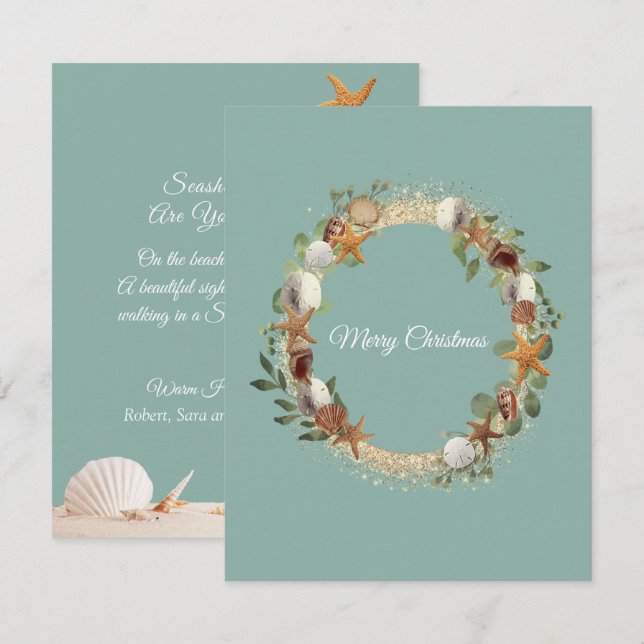 Christmas Seashells Starfish Sand Dollars Tropical Card (Front/Back)