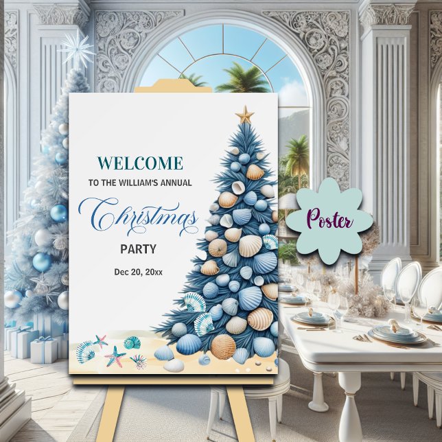 Christmas Seashells Tree Beach Party Welcome Poster (Creator Uploaded)