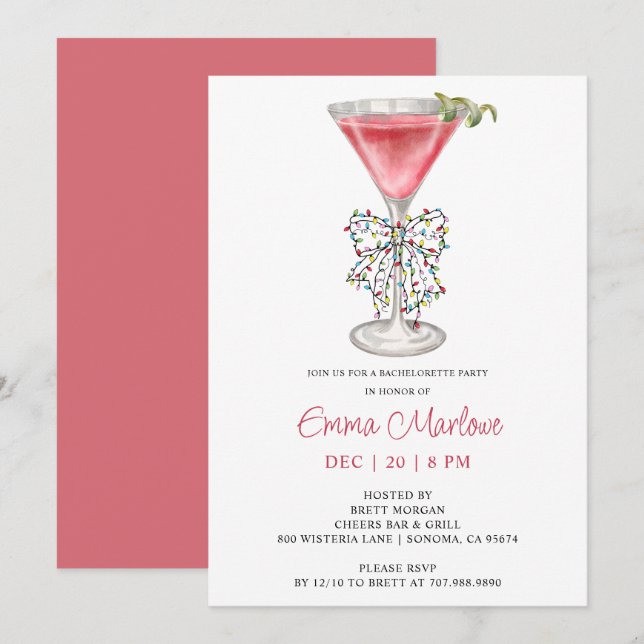Christmas Season Bachelorette Cocktail Party Invitation (Front/Back)