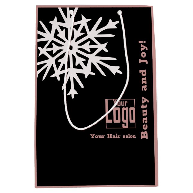 Christmas Season Black Pink Hair Salon Paper Medium Gift Bag (Front)