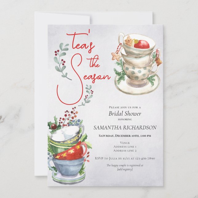 Christmas Season Bridal Shower Brunch Tea Party Invitation (Front)