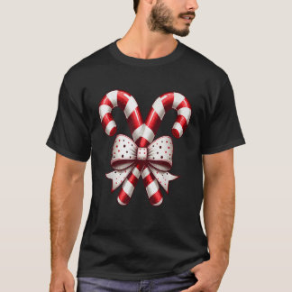 Christmas Season Cute Candy Cane Retro Coquette Bo T-Shirt