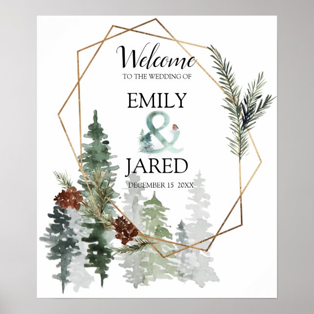 Christmas Season Forest Wedding Welcome Poster (Front)