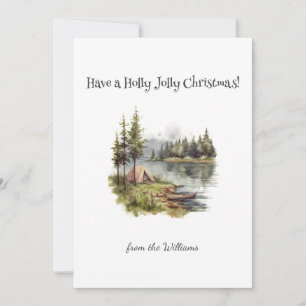 Christmas Season Holiday Camping Lake Mountain Art Card