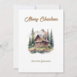 Christmas Season Holiday Mountain Cabin Lake Trees Card