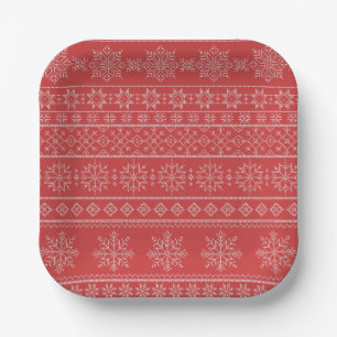 Christmas season nordic red white ugly sweater paper plate