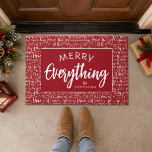 Christmas Season Phrases MERRY EVERYTHING Red Doormat