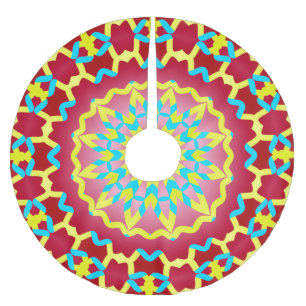 Christmas season red yellow teal classic pattern   brushed polyester tree skirt