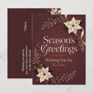 Christmas Season’s Greetings Holiday Wishes Red Postcard