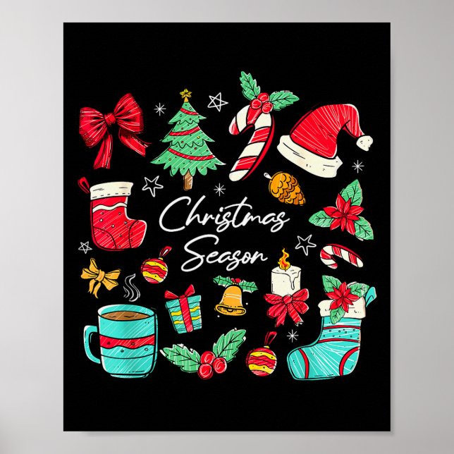 Christmas Season Santa Hat Coquette Bow Xmas Tis T Poster (Front)