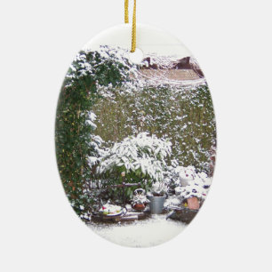 Christmas Season, Snow in the garden Ceramic Tree Decoration
