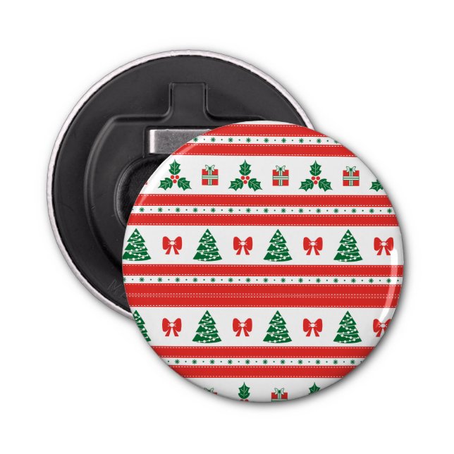 Christmas Season Trees and Bows Pattern Bottle Opener (Front)