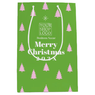 Christmas Season Trees Business Logo Green Medium Gift Bag