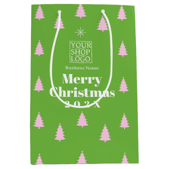 Christmas Season Trees Business Logo Green Medium Gift Bag (Front)