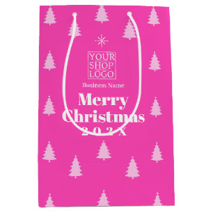Christmas Season Trees Business Logo Pink Medium Gift Bag