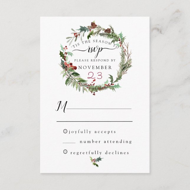 Christmas Season Wedding RSVP 2 Enclosure Card (Front)
