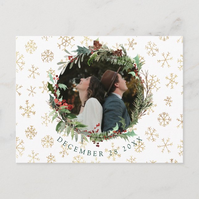 Christmas Season Wedding Save The Date Announcemen Announcement Postcard (Front)