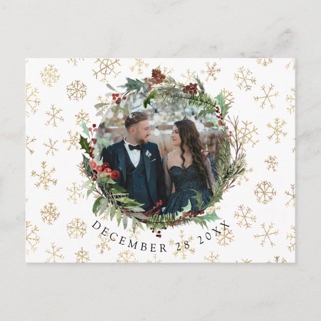 Christmas Season Wedding Save The Date Announcement Postcard (Front)