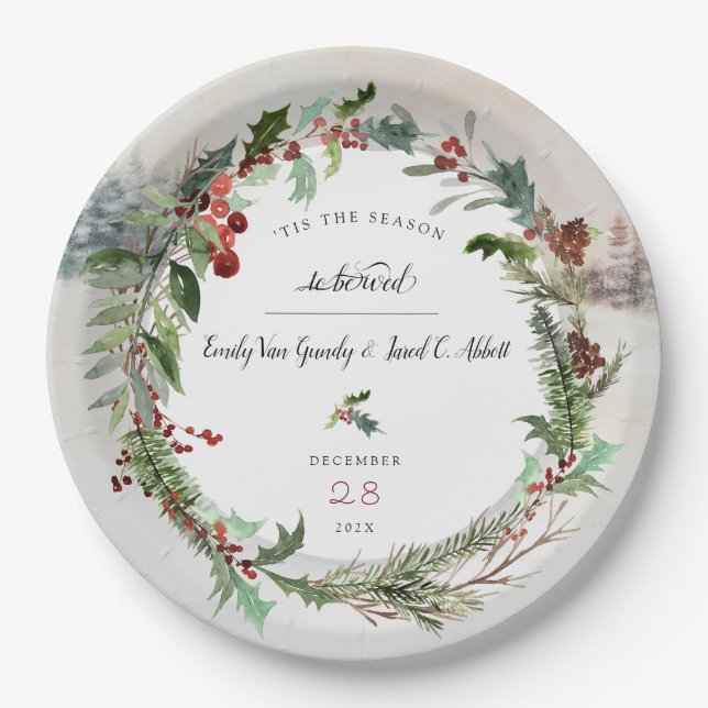 Christmas Season Wedding Scene  Paper Plate (Front)