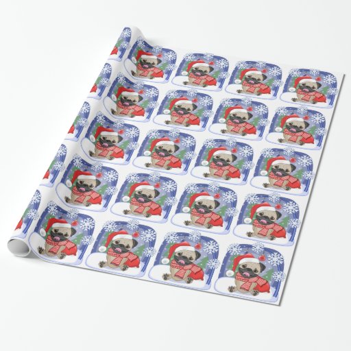 Image of Christmas Season Winter Pug Wrapping Paper