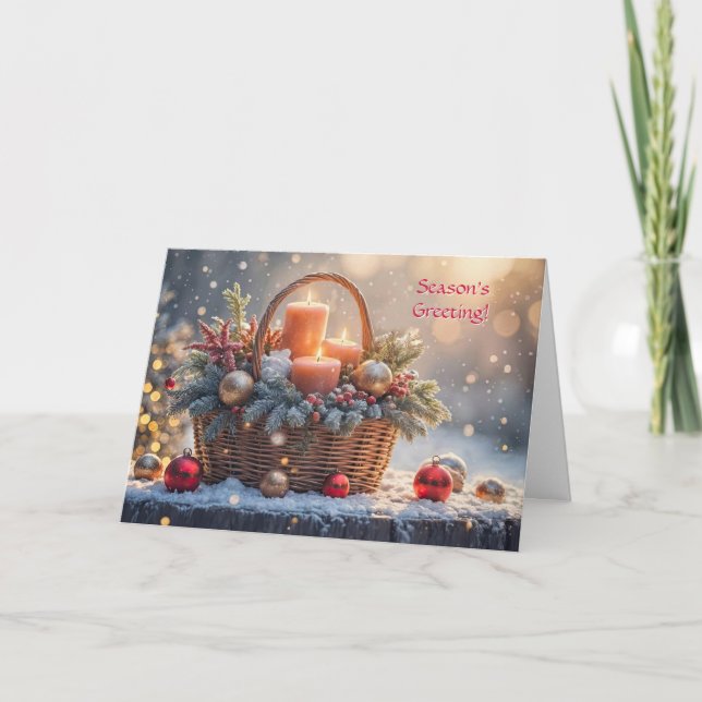 Christmas Seasons Greetings Basket of Ornaments  Card (Front)