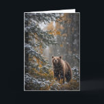 Christmas Seasons Greetings Beautiful Bear  Card<br><div class="desc">Nature inspired image with a beautiful bear and as the snow lightly dusts the pines and colourful foliage. A pretty Season's Greetings Christmas card.</div>