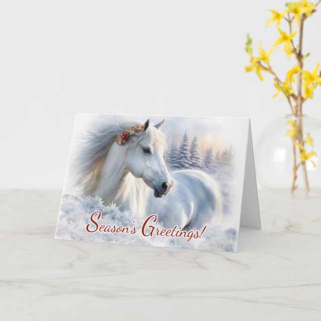 Christmas Seasons Greetings Beautiful Horse Snow Card (Yellow Flower)