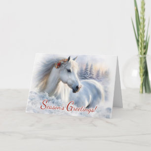 Christmas Seasons Greetings Beautiful Horse Snow Holiday Card
