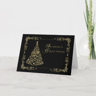 Christmas, Season's Greetings Gold Tree on Black Card