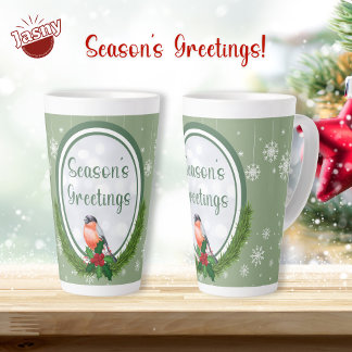 Christmas Season's Greetings Green and White Latte Mug
