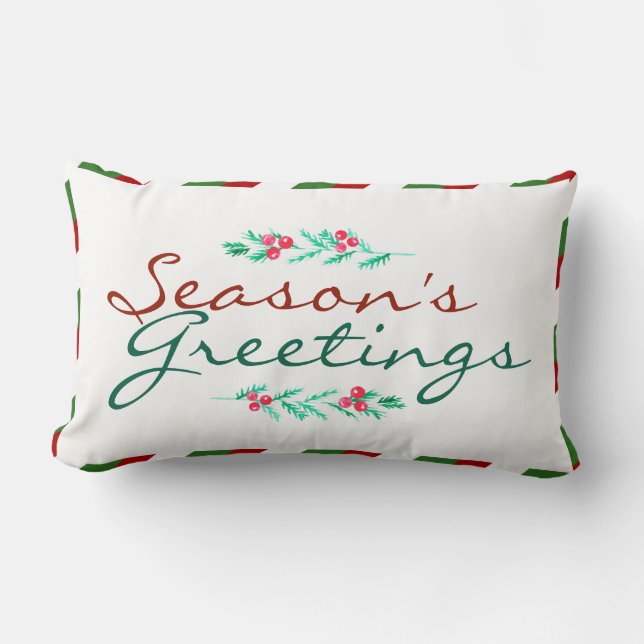 Christmas Season's Greetings Pine & Berries Lumbar Cushion (Front)