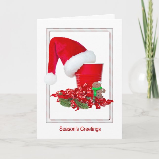 Christmas Season's Greetings Red Party Cup Holiday Card (Front)