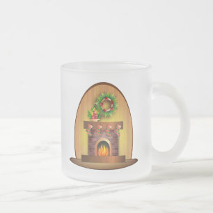 Christmas Seasons Greetings Stockings Fireplace Frosted Glass Coffee Mug