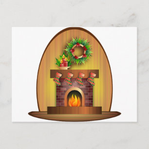 Christmas Seasons Greetings Stockings Fireplace Holiday Postcard