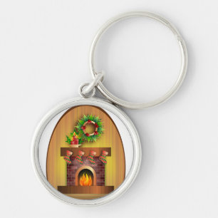Christmas Seasons Greetings Stockings Fireplace Key Ring