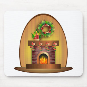Christmas Seasons Greetings Stockings Fireplace Mouse Mat