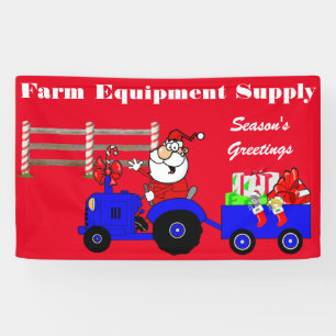 Christmas Season's Greetings Tractor Santa Banner