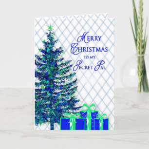 Christmas, Secret Pal, Blue/Tree, Gifts Holiday Card