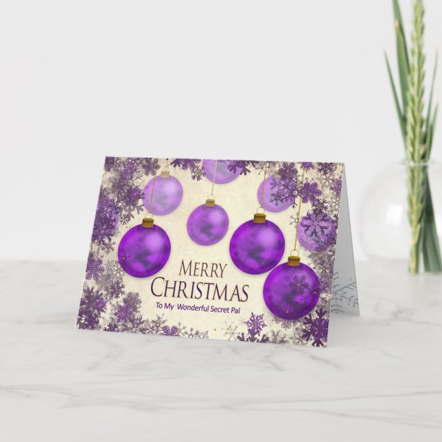 Christmas, Secret Pal,  Purple Ornaments/SnowFlake Card (Front)