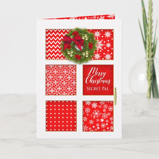 Christmas, Secret Pal,  Red Panel Door with Wreath Card (Front)