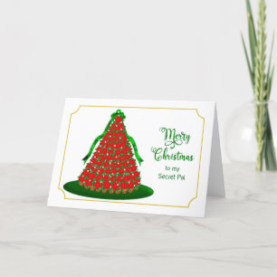 Christmas, Secret Pal, Red Poinsettia Tree Holiday Card