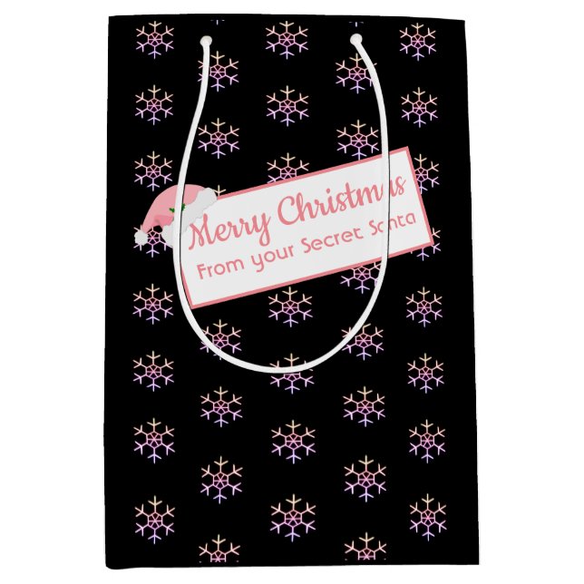 Christmas Secret Santa Black and Pink Gift Bag  (Front)
