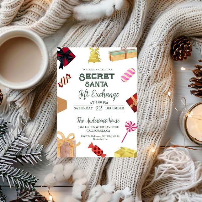 Christmas Secret Santa Gift Exchange HolidayParty  Invitation (Creator Uploaded)