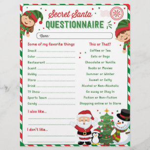 Christmas Secret Santa Questionnaire Form Template