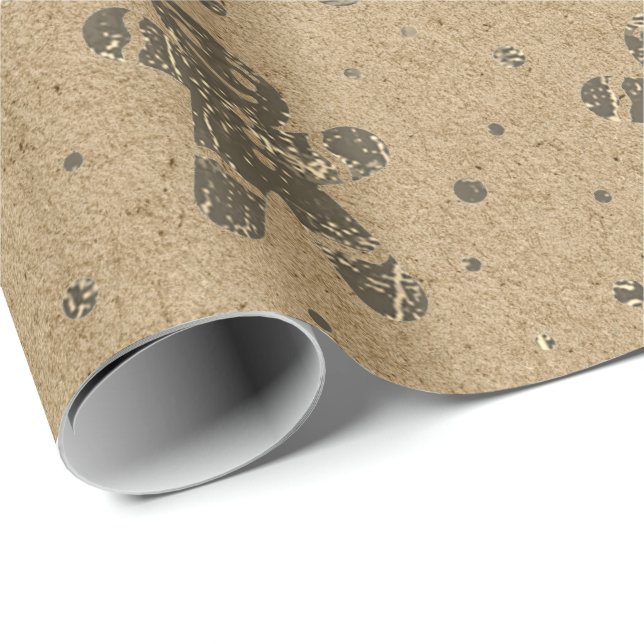 Christmas Sepia Gold Gingerbread Man Kraft Wrapping Paper (Roll Corner)