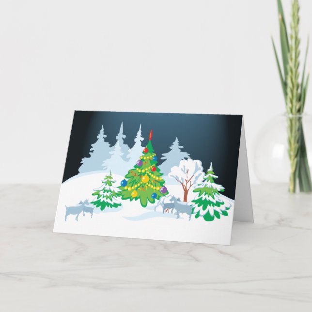 Christmas Serene Goats at  Night Holiday Card (Front)