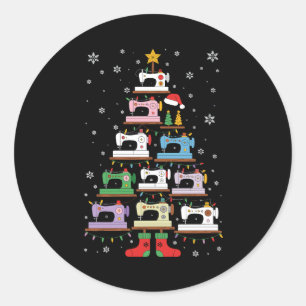 Christmas Sewing Machine Tree Lights Stockings Classic Round Sticker