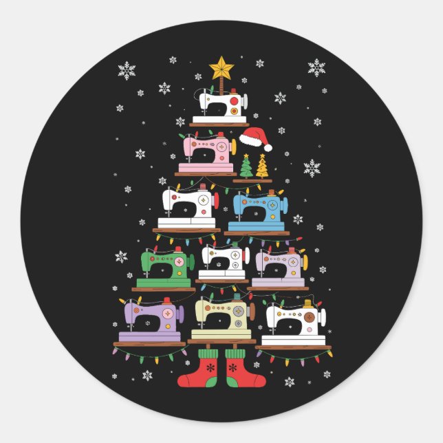 Christmas Sewing Machine Tree Lights Stockings Classic Round Sticker (Front)