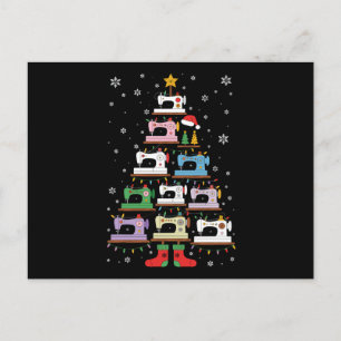 Christmas Sewing Machine Tree Lights Stockings Holiday Postcard